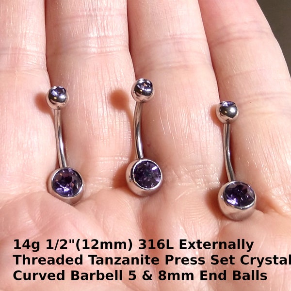 Belly Ring VCH Tanzanite Purple Belly Ring 14g 1/2" 12mm 316L Curved Barbell  Purple