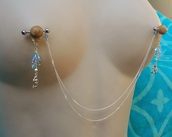 Nipple Rings, Mermaid Nipple Rings, Beach Jewelry, Non Pierced Pierced Nipple Mermaid, Nipple Chain, Beach Nipple