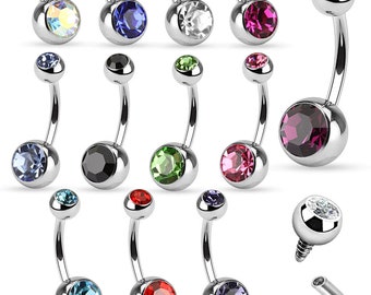 Belly Ring or VCH piercing Internally Threaded 14g 12mm Double Gem 316L