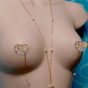 Nipple Rings Clip On Gold Pearl Nipple Necklace Gold, Nipple Chain Gold Pearl Nipple Drape, Pearl Nipple Jewelry