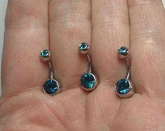 Belly Ring VCH Blue Zircon BlueGreen Belly Ring 14g 5/16" 8mm or 1/2" 12mm 316L Curved Barbell