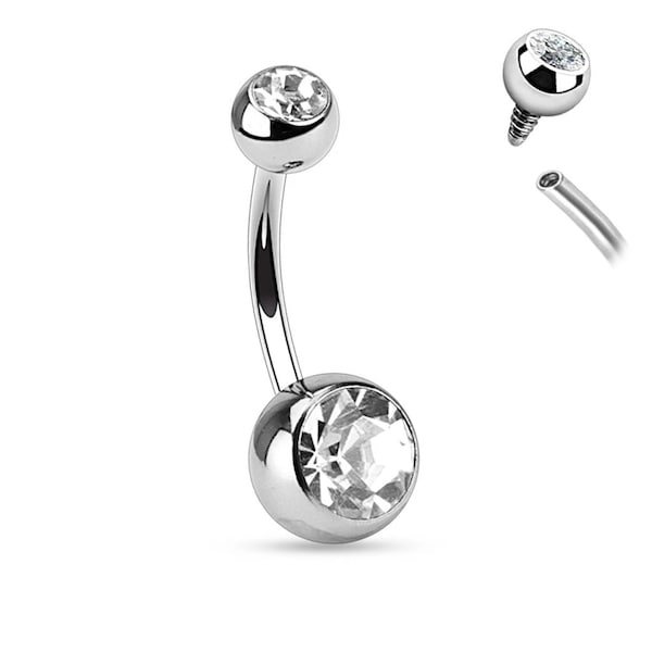 Belly Ring or VCH piercing Internally Threaded Crystal CZ Gem Belly Ring 316L