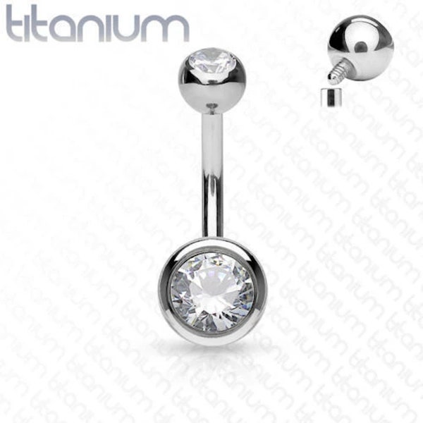 1pc Solid G23 Implant Grade Titanium Internally Threaded Crystal CZ Gem Belly Ring  VCH Pierced Navel Naval