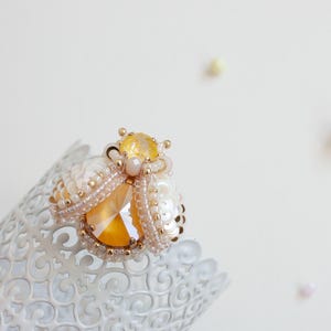 Beaded brooch, Miniature crystals brooch, Beaded beetle brooch, Unique handmade brooch