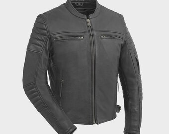 Men's Black Diamond Cowhide Leather Motorcycle Jacket