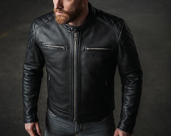 ApexRide Men's Diamond Cowhide Leather Motorcycle Jacket