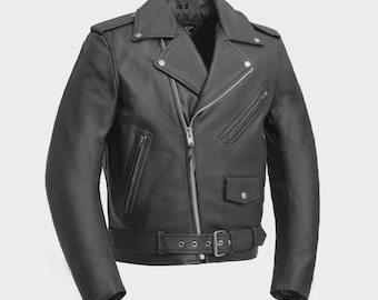 Men's Top Grain Leather Motorcycle Jacket, Classic Biker Style