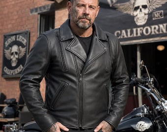 Czarna skórzana kurtka motocyklowa ręcznie robiona, Herren Lederjacke, skórzane kurtki motocyklowe, męska kurtka motocyklowa, Motorradjacke - Night Hawk