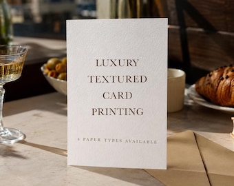 Custom Card Printing Service | Premium Textured Card Printing | Felt Linen Hammered White Pressed Ivory | Wedding Invitations Cards Greeting