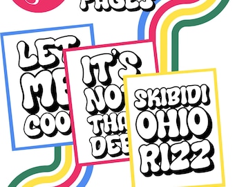 TEXT ONLY Skibidi Coloring Pages, Printable Digital Download Gen Z Gen Alpha Sigma Rizz Rizzler Tween Tween Slang Brainrot Brain Rot Teen