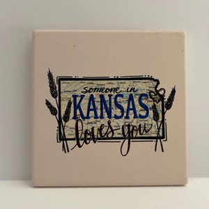 Stone Kansas Map Coaster-Someone in Kansas Loves You