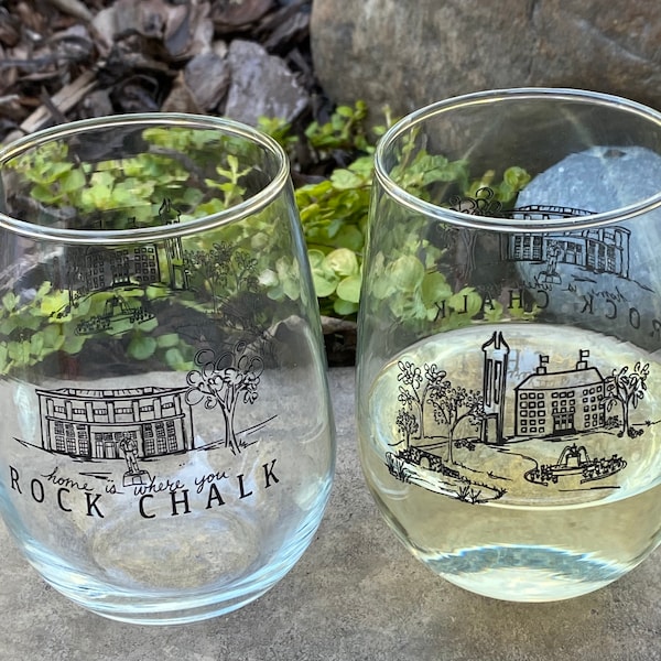 ROCK CHALK stemless wine glass