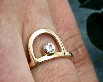 Sunrise Ring with White Sapphire and 14K Yellow Gold, 14K White Gold