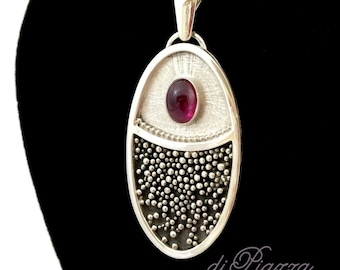 Pink Tourmaline Granulation Pendant in Sterling Silver