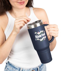 Nurse Insulated Travel Mug, 40oz - Cute Floral Nurse Coffee Cup, Gift for Nurses, Water Bottle, Travel Cup with Straw