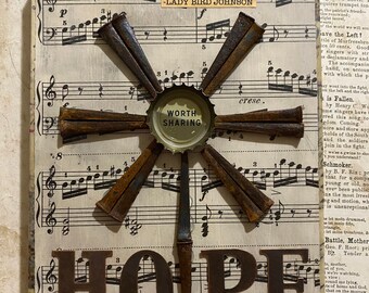 BeerCap Flower - HOPE BLOOMS - 5 x 7 on Cradled Board