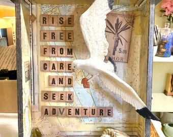 SEEK ADVENTURE - Mixed Media Assemblage - Beach Ocean Seashore