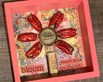 BeerCap Flower - RED BLOOM -  5X5 Shadowbox