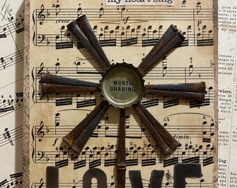 BeerCap Flower - SING LOVE - 5 x 7 on Cradled Board