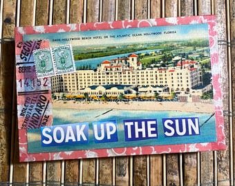 Soak Up the Sun - Vintage Postcard Mixed Media Art 6 x 4