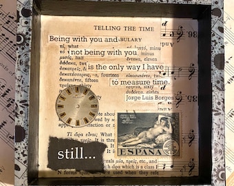 TELLING THE TIME -  5X5 Shadowbox - Time Clock Stamp Quote Love