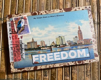 FREEDOM - Vintage Postcard Mixed Media Art 6 x 4
