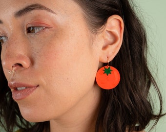 Large Red Tomato Earrings - Lightweight & Made from Reclaimed Leather