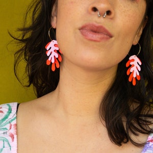 Wakame Seaweed Hoops in Red + Pink - Reclaimed Leather Statement Hoops