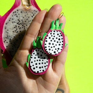 Juicy Dragonfruit Earrings Reclaimed Leather Statement Fruit Earrings image 1