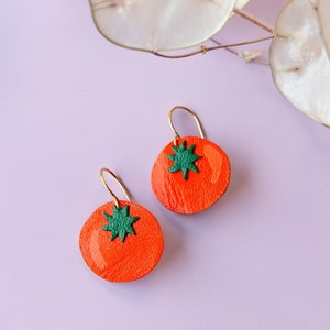 Small Red Tomato Earrings Lightweight & Made from Reclaimed Leather image 1