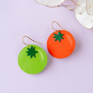 Asymmetrical Red and Green Tomato Earrings