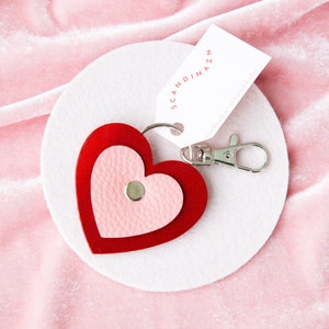 Pink and Red Heart Keychain, Handmade with Repurposed Leather