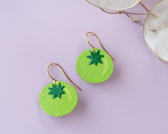 Small Green Tomato Earrings - Lightweight & Made from Reclaimed Leather