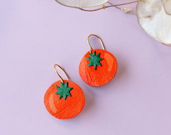 Small Red Tomato Earrings - Lightweight & Made from Reclaimed Leather