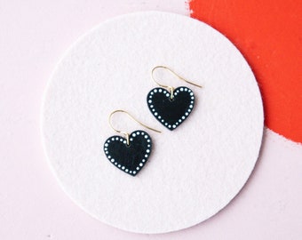 Spangled Black Heart Earrings - Sustainable Minimalist Leather Earrings