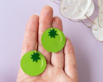 Large Green Tomato Earrings - Lightweight & Made from Reclaimed Leather