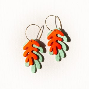 Wakame Seaweed Hoops in Mint Green Neon Orange Reclaimed Leather Statement Hoops image 2