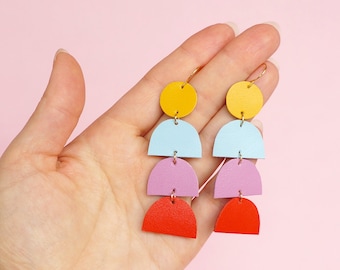 Tiered Juicy Scoops - Scalloped Pastel Leather Statement Earrings in Dreamsicle