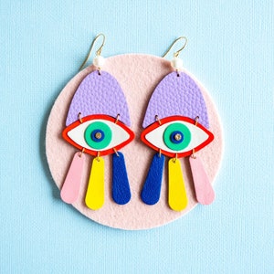 Chromatic Gaze Earrings Lightweight Maximalist Statement Leather Eye earrings image 1