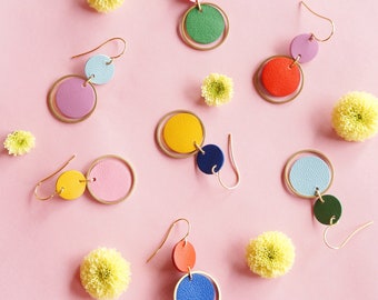 Asymmetrical Orbit Earrings - Mix + Match Pair of Colourful Leather Circle Earrings