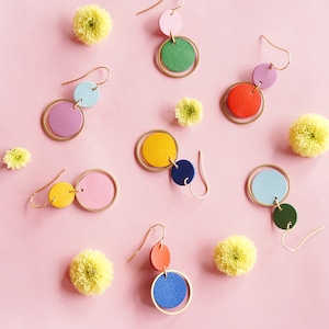 Asymmetrical Orbit Earrings - Mix + Match Pair of Colourful Leather Circle Earrings