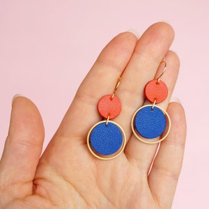Blue Red Orbit Leather Earrings Colourful Retro Statement Earrings image 1