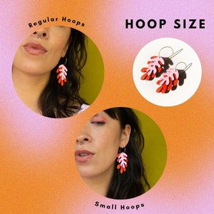 Wakame Seaweed Hoops in Mint Green Neon Orange Reclaimed Leather Statement Hoops image 8