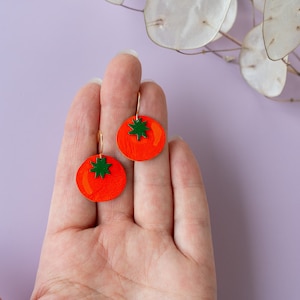 Small Red Tomato Earrings Lightweight & Made from Reclaimed Leather image 3