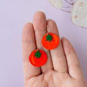 Small Red Tomato Earrings Lightweight & Made from Reclaimed Leather image 4