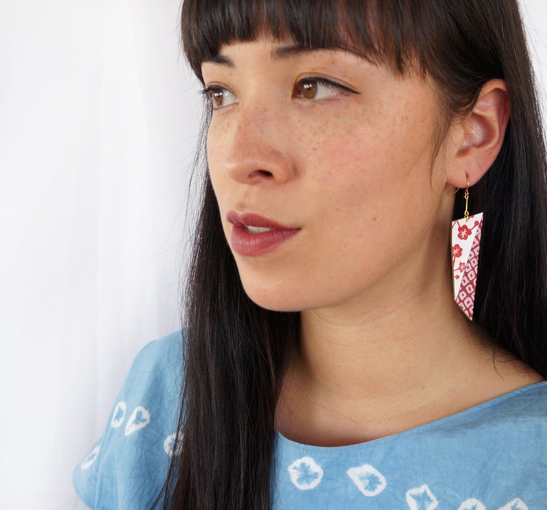 Origami Earrings in Red + White - Made from reclaimed leather #scandinazn