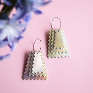 Space Maltigliati Hoop Earrings - Iridescent Silver Reclaimed Leather Zigzag Earrings