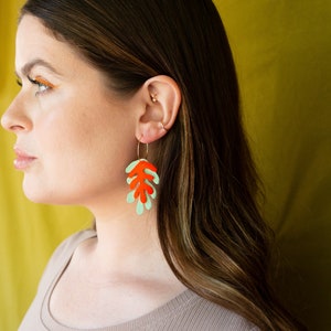 Wakame Seaweed Hoops in Mint Green Neon Orange Reclaimed Leather Statement Hoops image 7