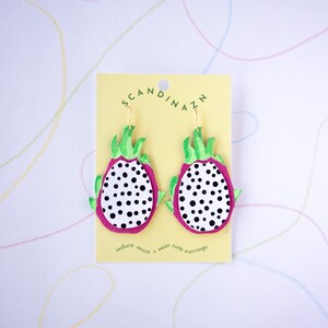 Juicy Dragonfruit Earrings Reclaimed Leather Statement Fruit Earrings image 6