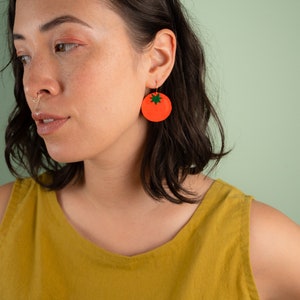 Large Red Tomato Earrings Lightweight & Made from Reclaimed Leather zdjęcie 3